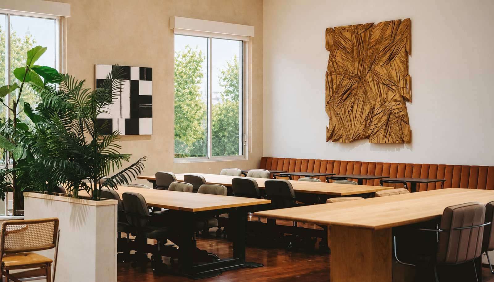 Collaborative work tables in the 2nd Floor Members’ Club